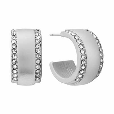 Matte Silver Wide Hoop with Rhinestone Outline .75" Earring