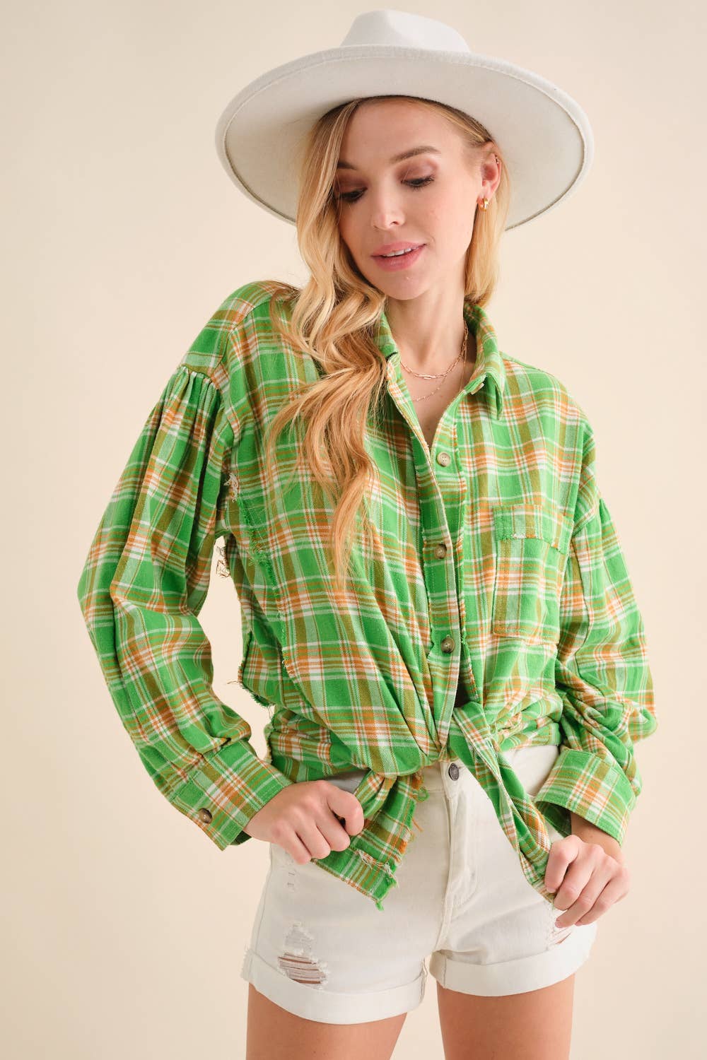 Cowboy Boots Graphic Back Plaid Oversized Shirt: GREEN