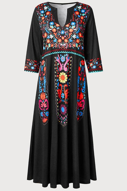 Summer Boho Floral Print V Neck Maxi Dress