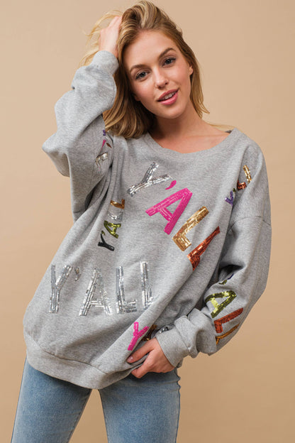 Sequin Embellished Y'all Graphic Sweatshirt