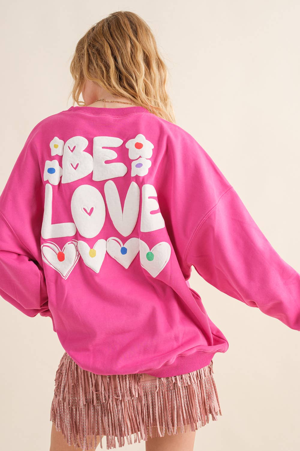 French Terry Graphic Pullover Sweatshirt HOT PINK