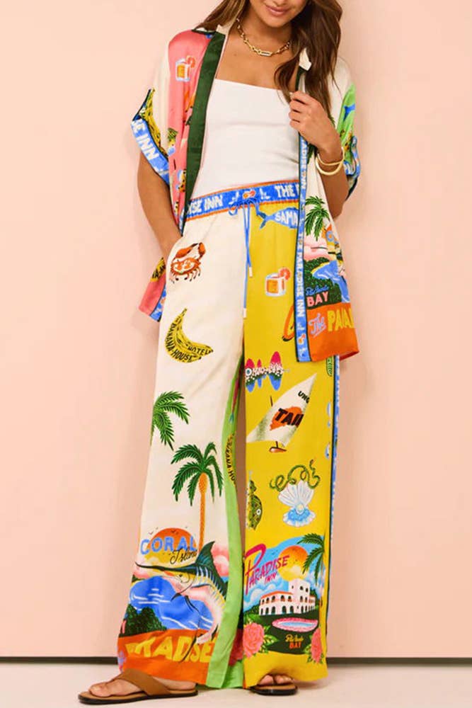 Summer Beach Vacation Print 2pcs Pants Set