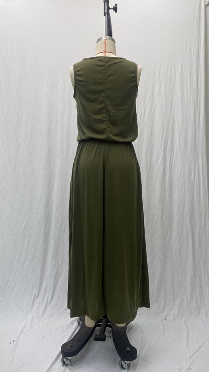 Summer Plain Crew Neck Sleeveless Maxi Dress