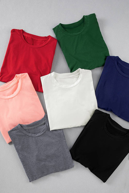 Multicolor Casual Plain Crew Neck Short Sleeve Tee