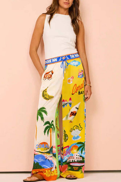 Summer Beach Vacation Print 2pcs Pants Set