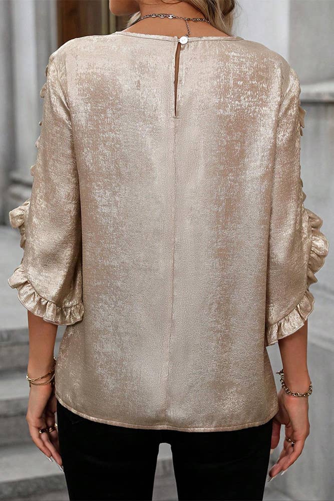 Ruffle Sleeve Satin Fabric Blouse