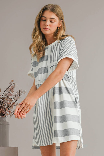 Striped Short Sleeve Shift Mini T Shirt Dress