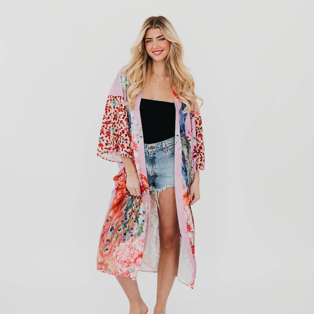 Peacock Summer Kimono: Cream