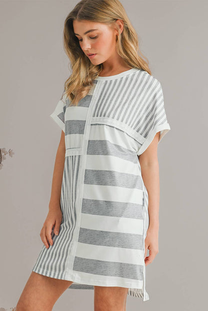 Striped Short Sleeve Shift Mini T Shirt Dress