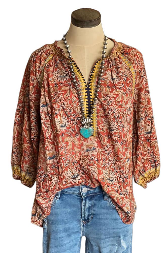 Bohemian Style Flare Sleeves Floral Top