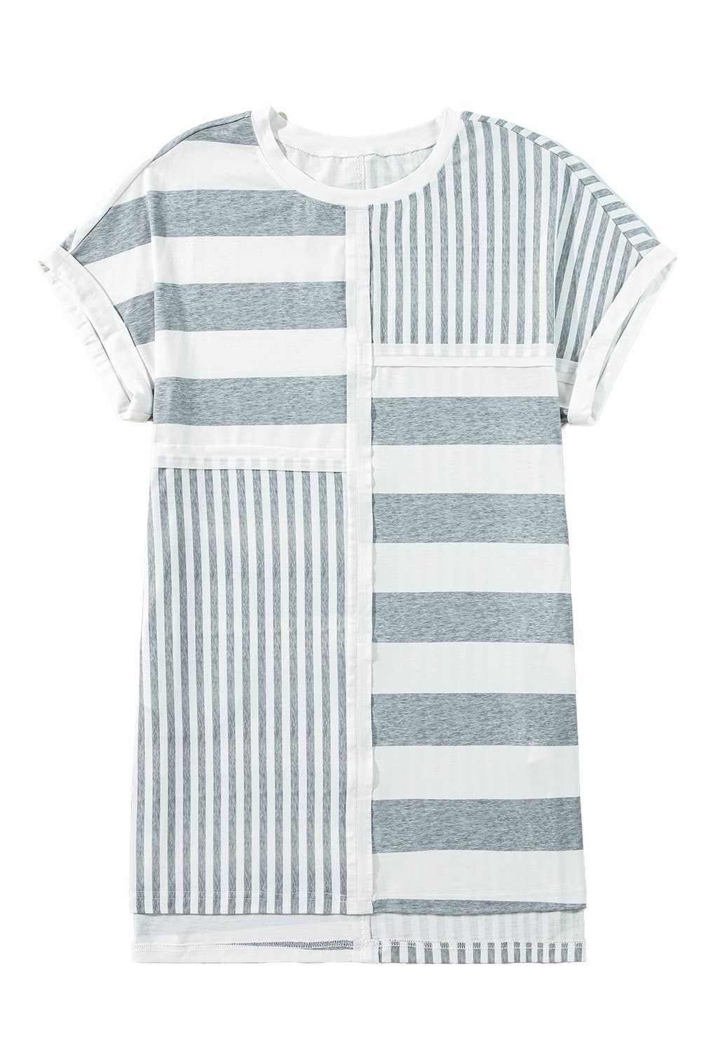 Striped Short Sleeve Shift Mini T Shirt Dress