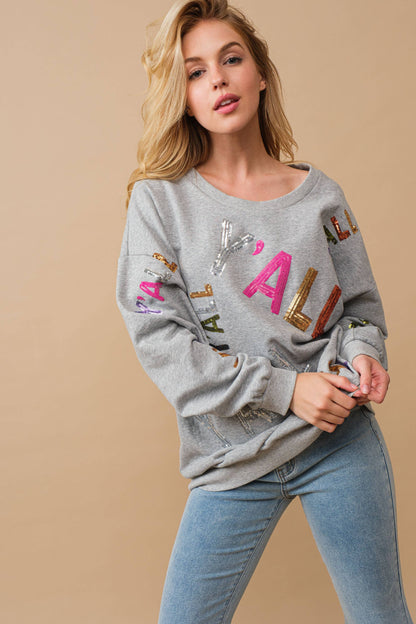 Sequin Embellished Y'all Graphic Sweatshirt