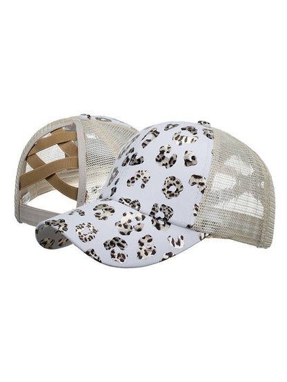 Foil Leopard Cheetah Print Baseball Cap Beige