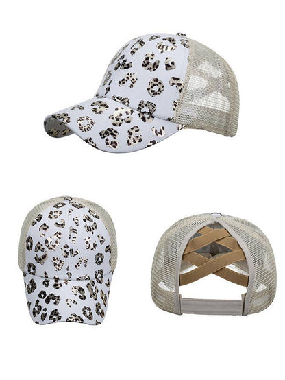 Foil Leopard Cheetah Print Baseball Cap Beige