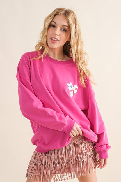 French Terry Graphic Pullover Sweatshirt HOT PINK