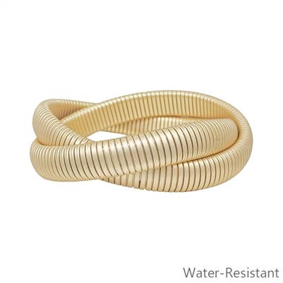 Water Resistant Matte Gold Ribbed Twisted Bracelet