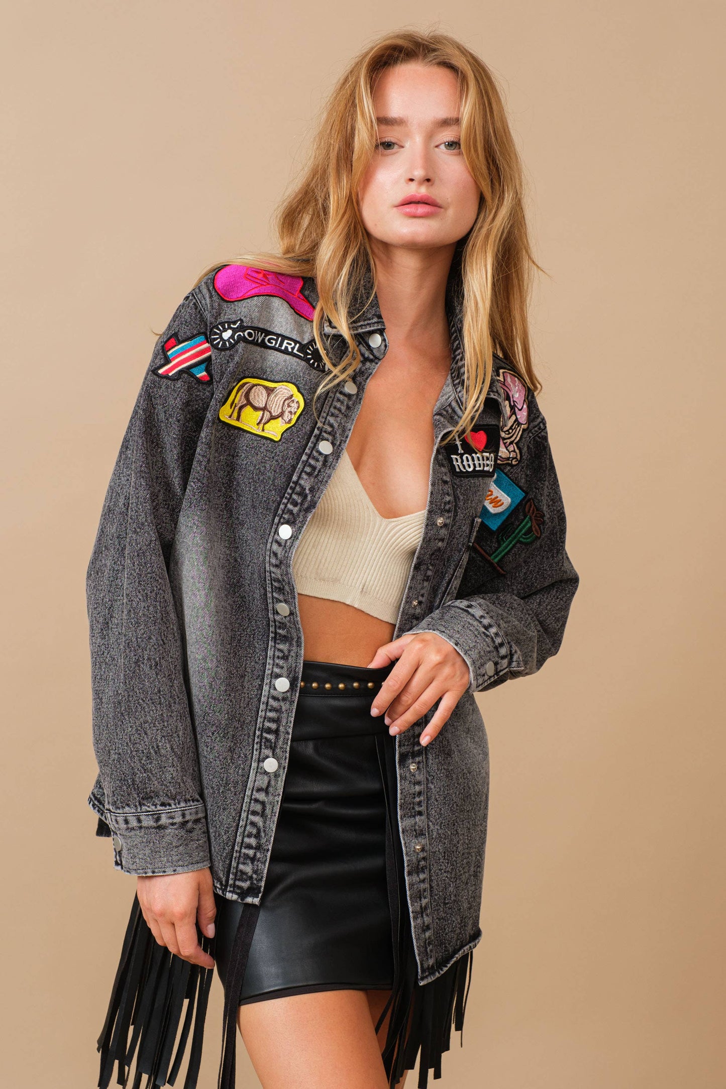 Garment Washed Patchwork Denim Jacket