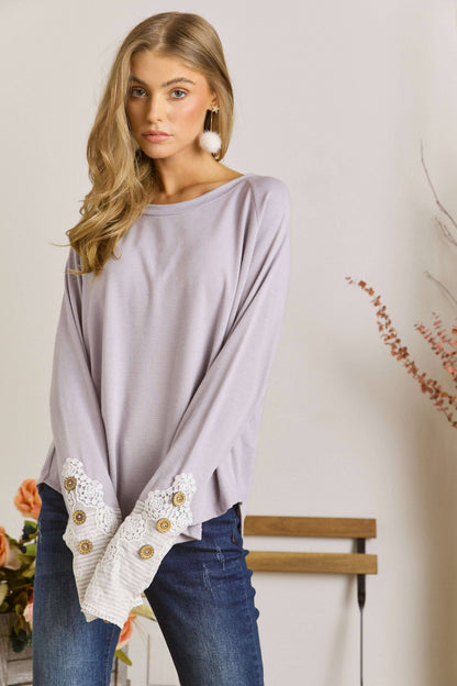 Sage  LACE BUTTON DETAIL SOLID TOP