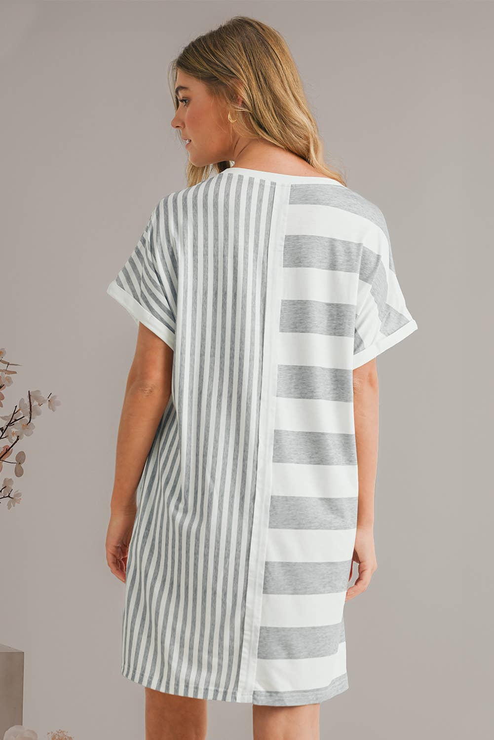 Striped Short Sleeve Shift Mini T Shirt Dress