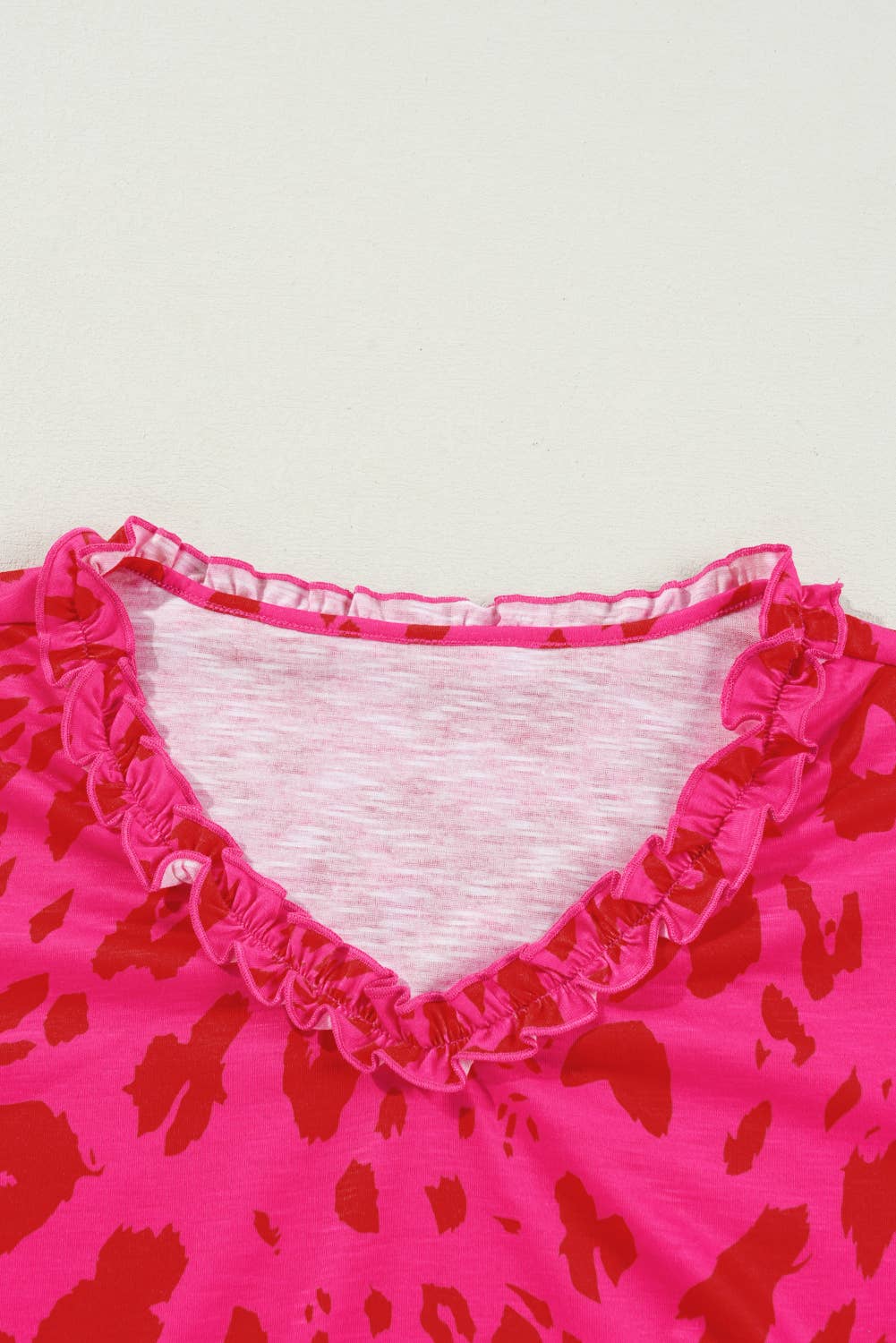 Pink Leopard Frilly V Neck Top