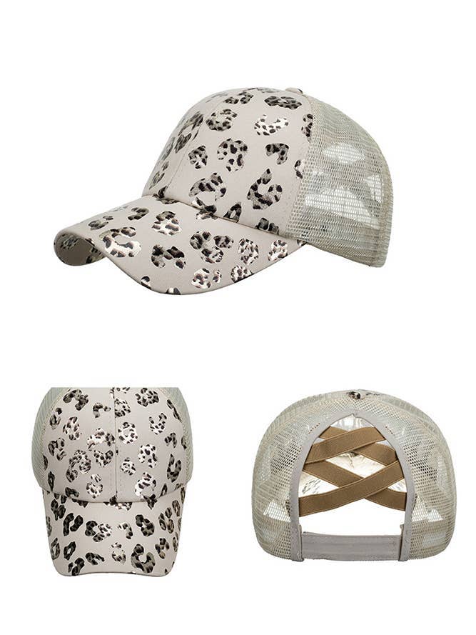 Foil Leopard Cheetah Print Baseball Cap Beige