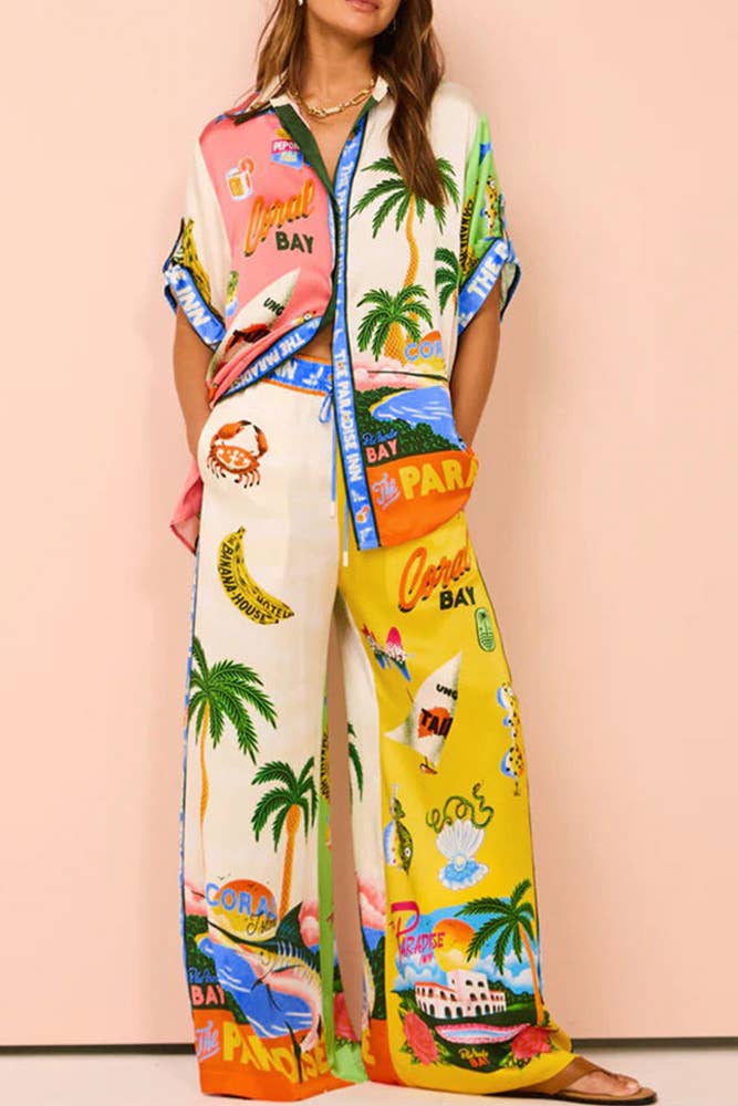 Summer Beach Vacation Print 2pcs Pants Set