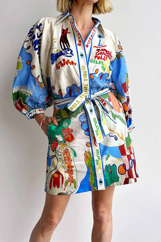 Vacation print Tie Waist Dress