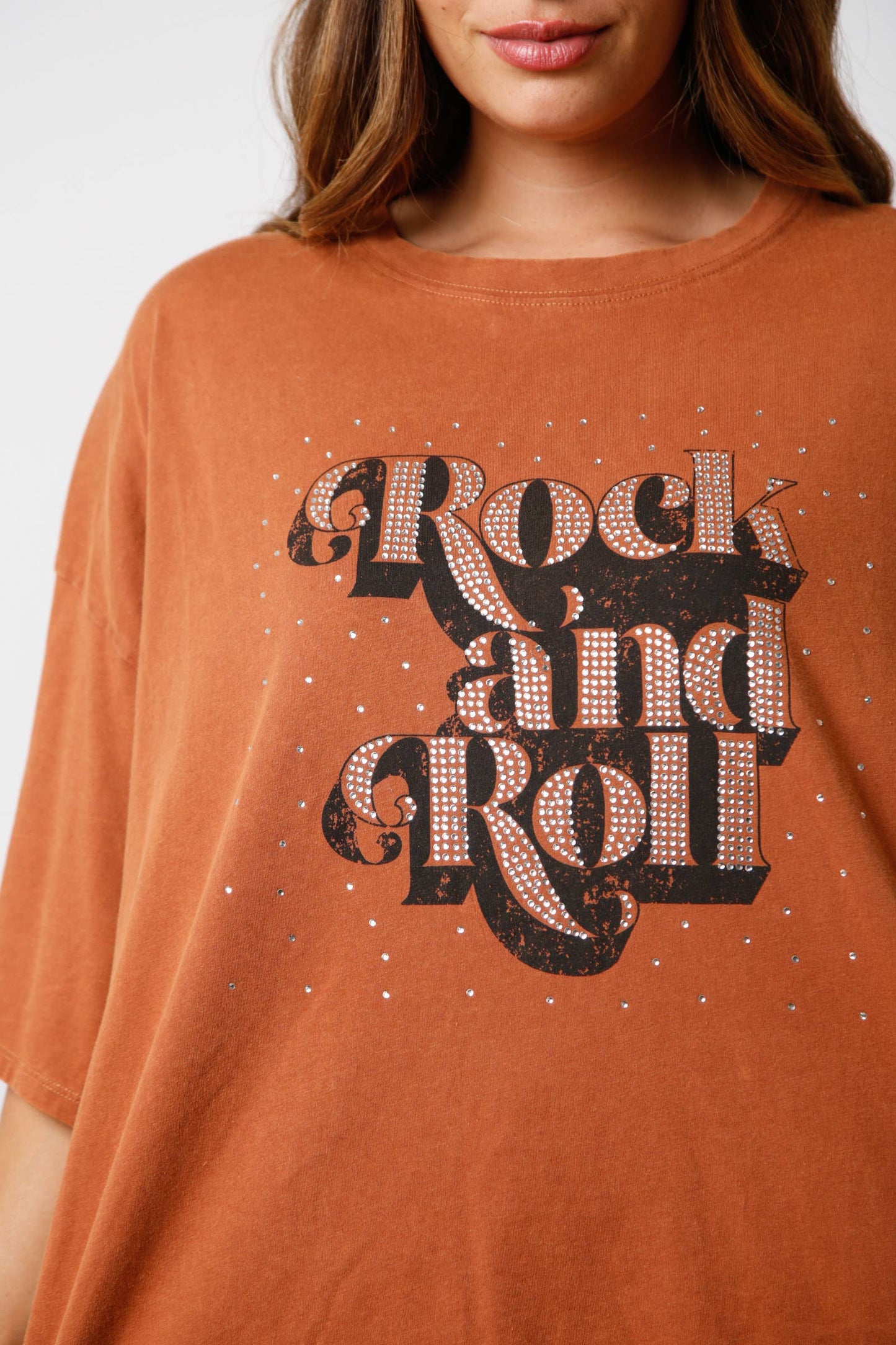 Rock and Roll Acid Wash T-Shirt: BROWN