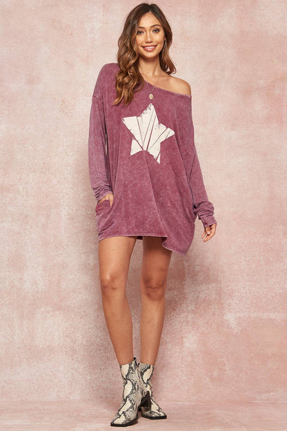 Vintage Star Graphic Long-Sleeve T-Shirt Mini Dress