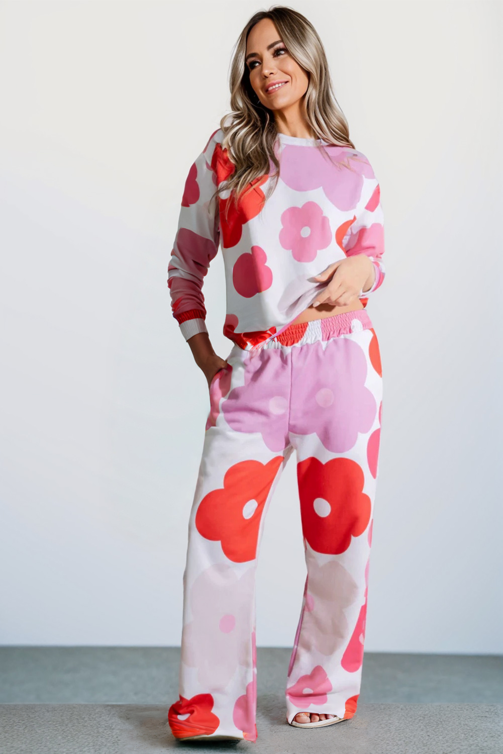 Floral Print Pullover Top & Pants Lounge Set