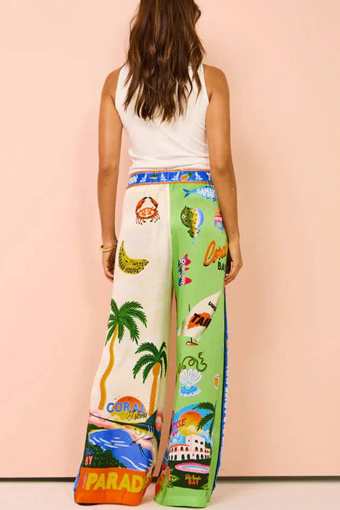 Summer Beach Vacation Print 2pcs Pants Set