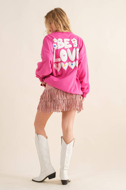 French Terry Graphic Pullover Sweatshirt HOT PINK