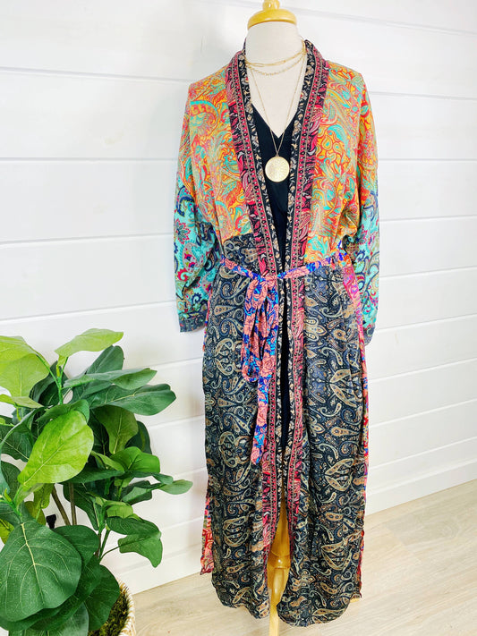 Patchwork Silk Kimono Robe - Full Length